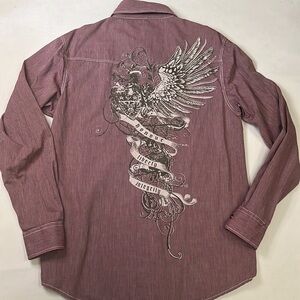 Modern Culture Graphic Button Down Shirt Size M